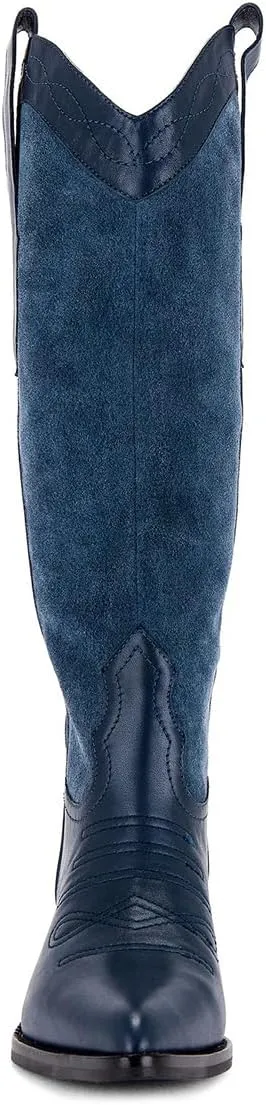 Tang'scuisins Women Modern Closed Pointed Toe Knee High Boots Chunky Mid Heel Pull on Riding Boots Casual Outdoor Dress Office Cowboy Boots Size 4-16 US