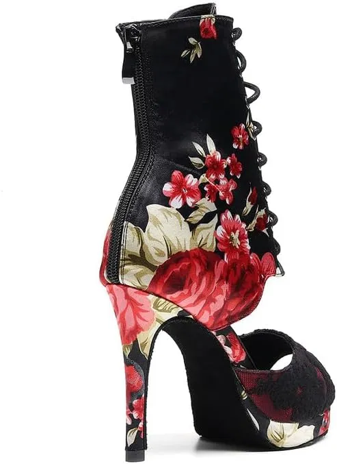 TINRYMX Women Ballroom Dance Boots Latin Salsa Ankle Dance Booties Performance Dance Shoes Outdoor Dancing, Model-QJW7269