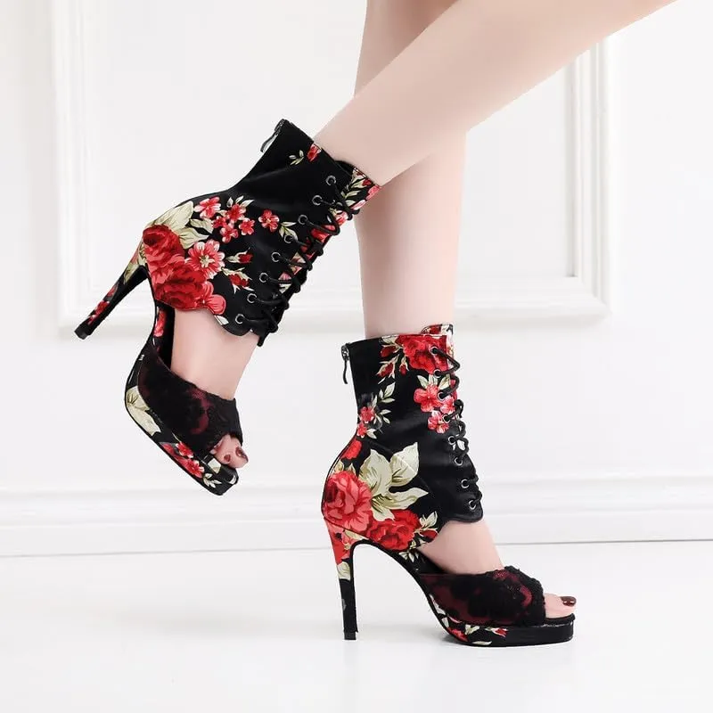 TINRYMX Women Ballroom Dance Boots Latin Salsa Ankle Dance Booties Performance Dance Shoes Outdoor Dancing, Model-QJW7269