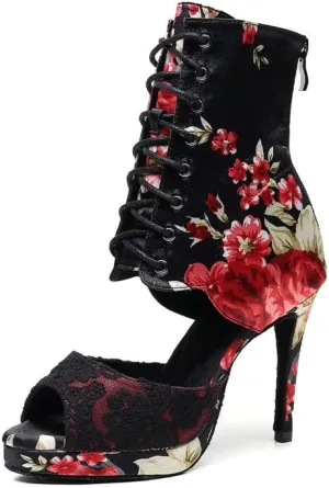 TINRYMX Women Ballroom Dance Boots Latin Salsa Ankle Dance Booties Performance Dance Shoes Outdoor Dancing, Model-QJW7269