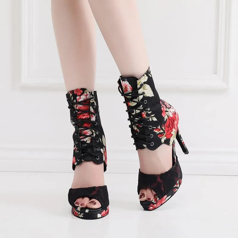 TINRYMX Women Ballroom Dance Boots Latin Salsa Ankle Dance Booties Performance Dance Shoes Outdoor Dancing, Model-QJW7269