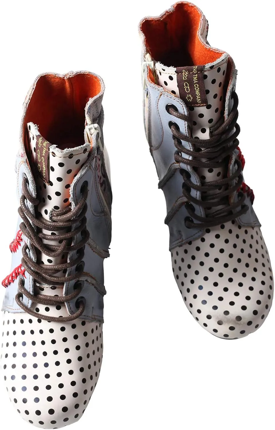 TMA EYES Boots for Women Lace-up Polka Dot Chunky Heels Ankle Boots