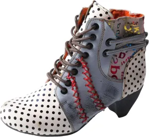 TMA EYES Boots for Women Lace-up Polka Dot Chunky Heels Ankle Boots