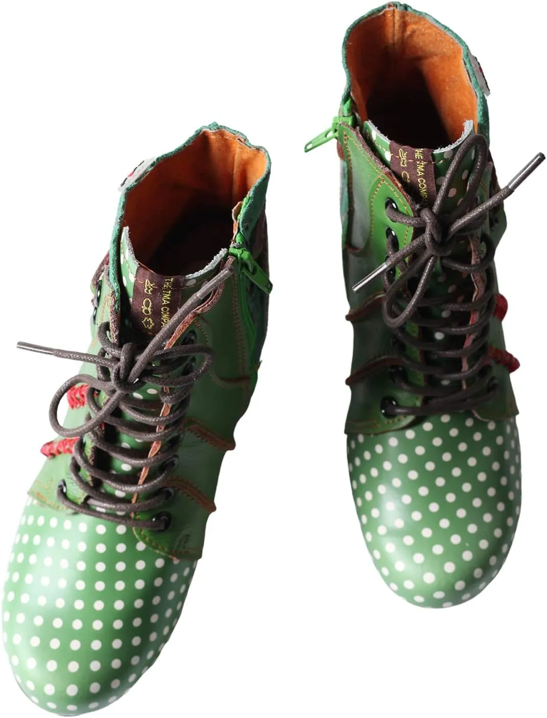 TMA EYES Boots for Women Lace-up Polka Dot Chunky Heels Ankle Boots