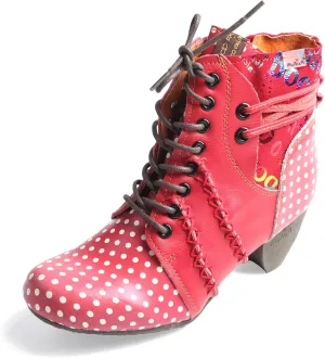 TMA EYES Boots for Women Lace-up Polka Dot Chunky Heels Ankle Boots
