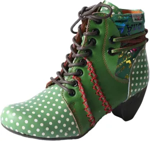 TMA EYES Boots for Women Lace-up Polka Dot Chunky Heels Ankle Boots