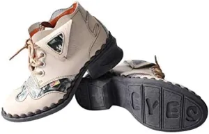TMA EYES Women's leather printed patchwork ankle boots lace-up fashion shoes
