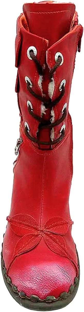 TMA EYES Women's Winter Fashion Novelty Side Zipper Calf Boots