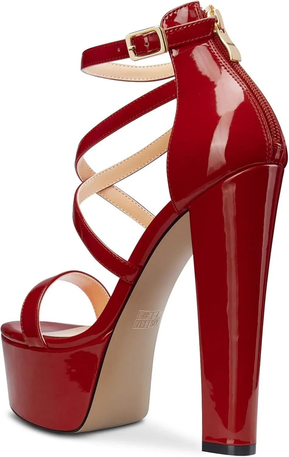 TNYNFBEB Womens Chunky Block High Platform Heel Peep Open Toe Sandals Cross-Strap Zipper Party Basic Classic 5.9 Inches Heels