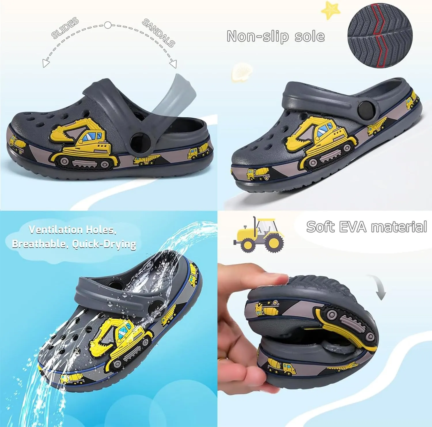 Toddler Boys Girls Cute Clogs Garden Shoes Slip on Shoes Lightweight Slides Slippers Summer Indoor Outdoor Kids Beach Pool Water Sandals