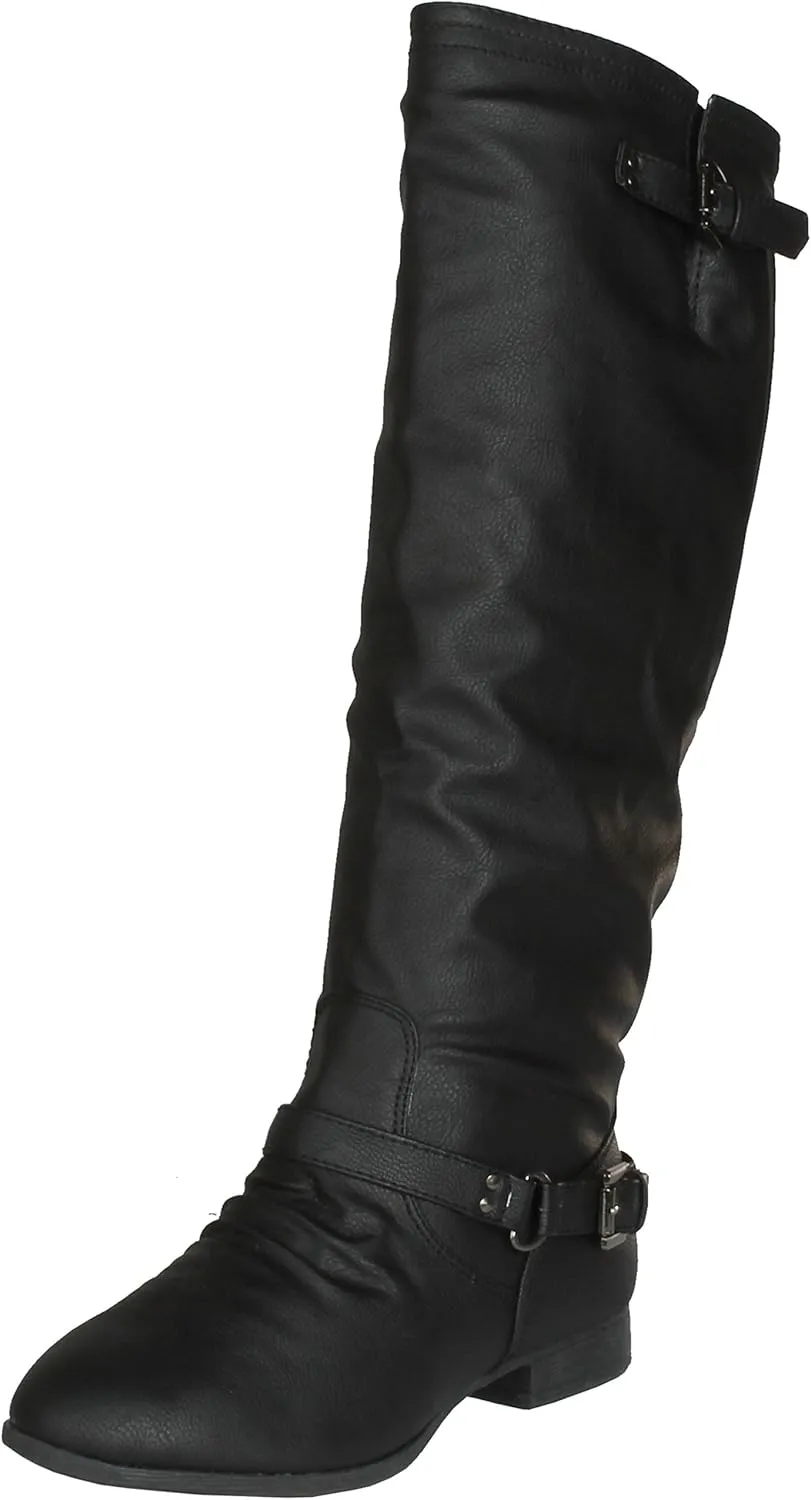 TOP Moda Coco-20 Women's Fashion Round Toe Low Heel Knee High Zipper Riding Boot Shoes