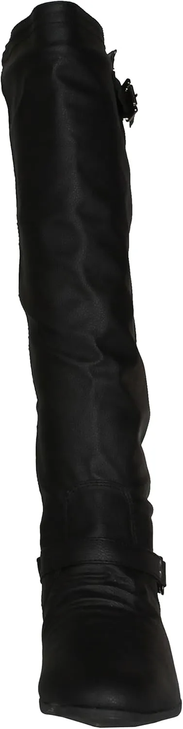 TOP Moda Coco-20 Women's Fashion Round Toe Low Heel Knee High Zipper Riding Boot Shoes