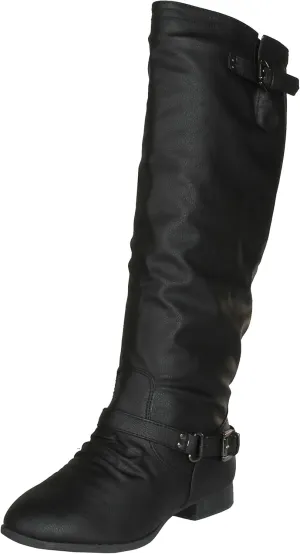 TOP Moda Coco-20 Women's Fashion Round Toe Low Heel Knee High Zipper Riding Boot Shoes