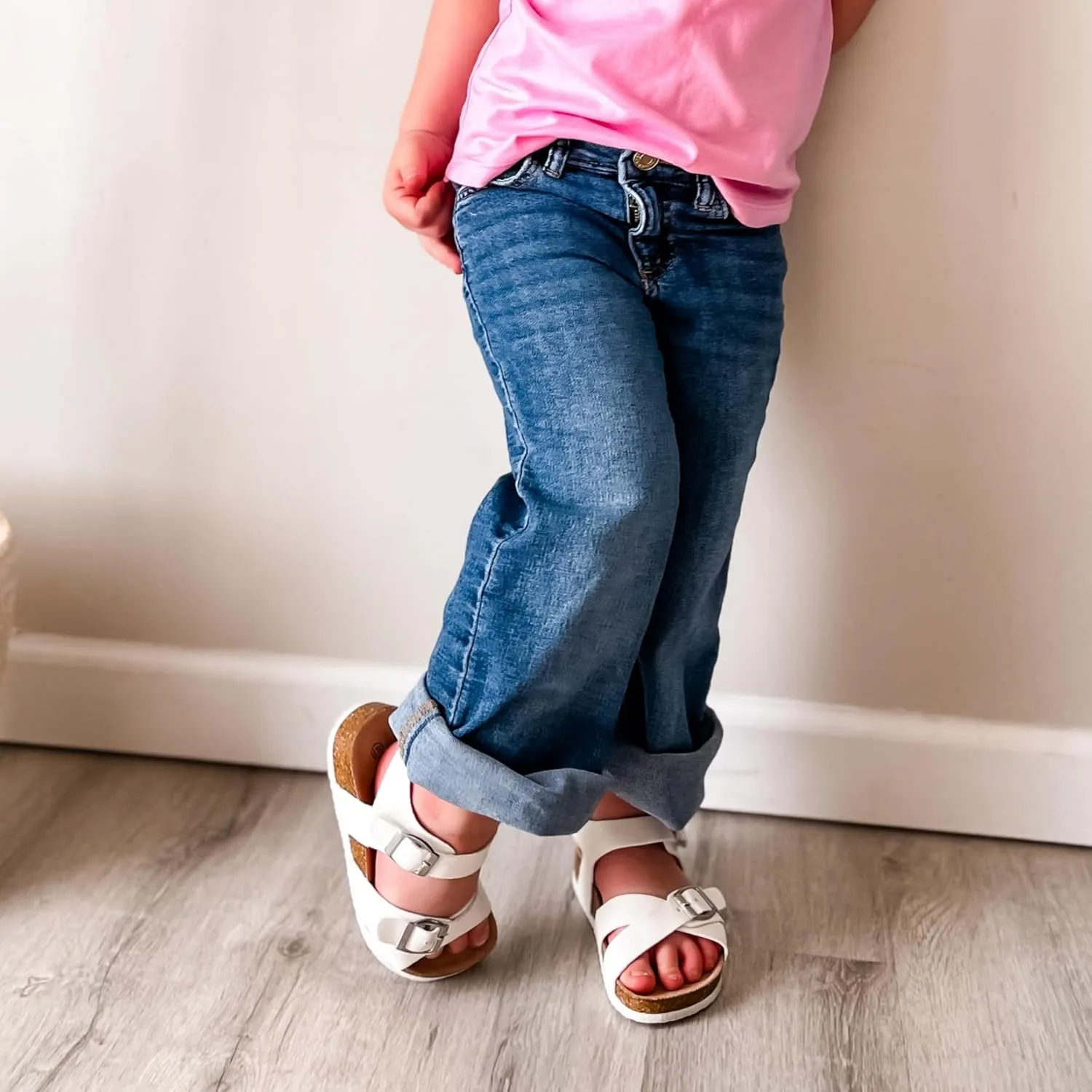Trary Girls Sandals Open Toe Casual Summer Shoes with Cork Footbed Comfortable Flat Sandals for Little Kids