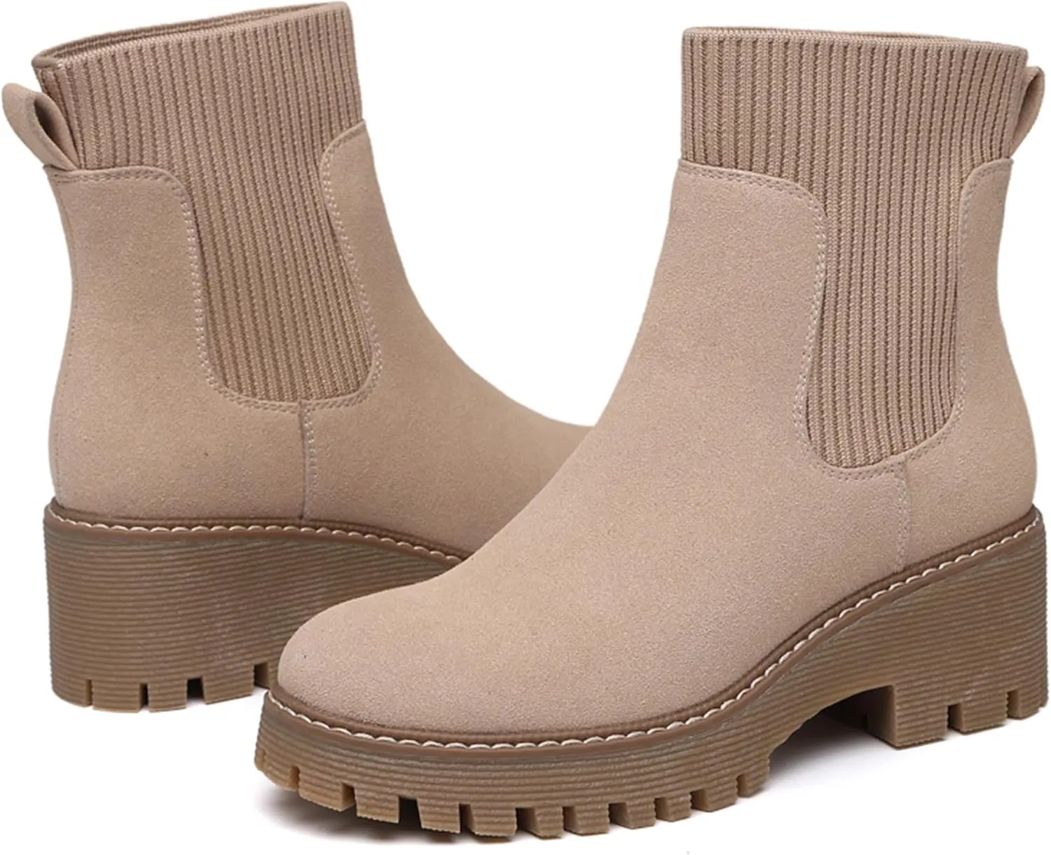 TYNDALL Women's Platform Chelsea Boots Fashion Shoes Meets Comfort Elastic Detail Ankle Heel Lug Sole Chunky Booties