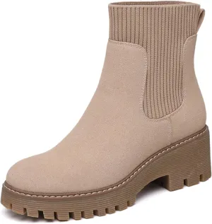 TYNDALL Women's Platform Chelsea Boots Fashion Shoes Meets Comfort Elastic Detail Ankle Heel Lug Sole Chunky Booties