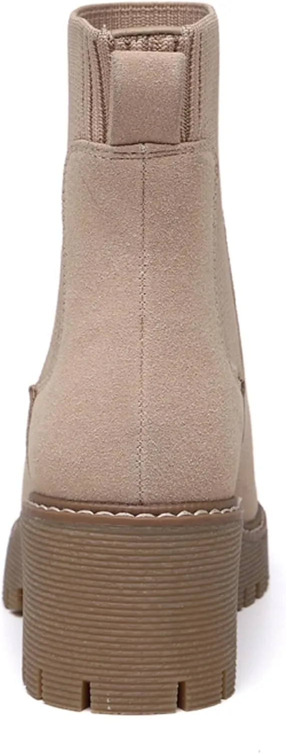 TYNDALL Women's Platform Chelsea Boots Fashion Shoes Meets Comfort Elastic Detail Ankle Heel Lug Sole Chunky Booties