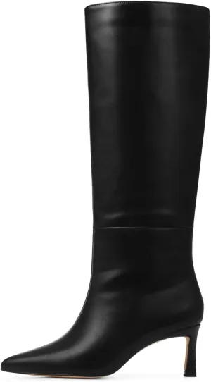 Uacllcau Knee High Boots for Women Pointed Toe Kitten Heel Tall Boots Womens Fashion Slip On Wide Calf Boots Heel Dress Stiletto Long Boots