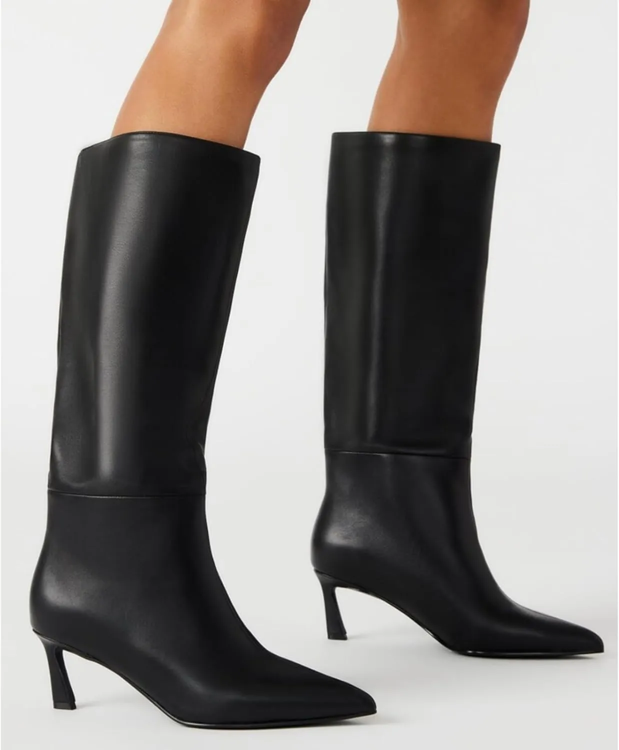 Uacllcau Knee High Boots for Women Pointed Toe Kitten Heel Tall Boots Womens Fashion Slip On Wide Calf Boots Heel Dress Stiletto Long Boots