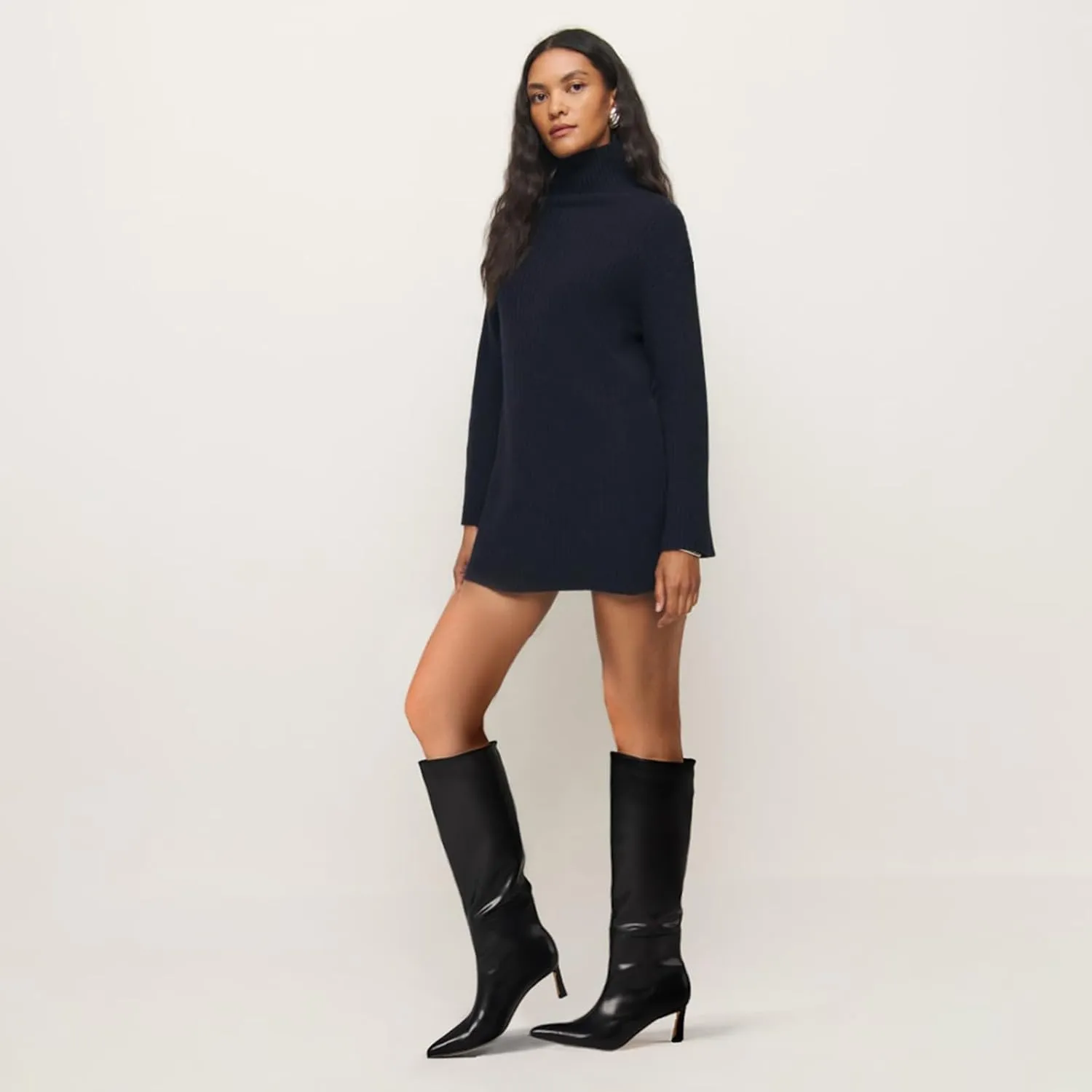 Uacllcau Knee High Boots for Women Pointed Toe Kitten Heel Tall Boots Womens Fashion Slip On Wide Calf Boots Heel Dress Stiletto Long Boots