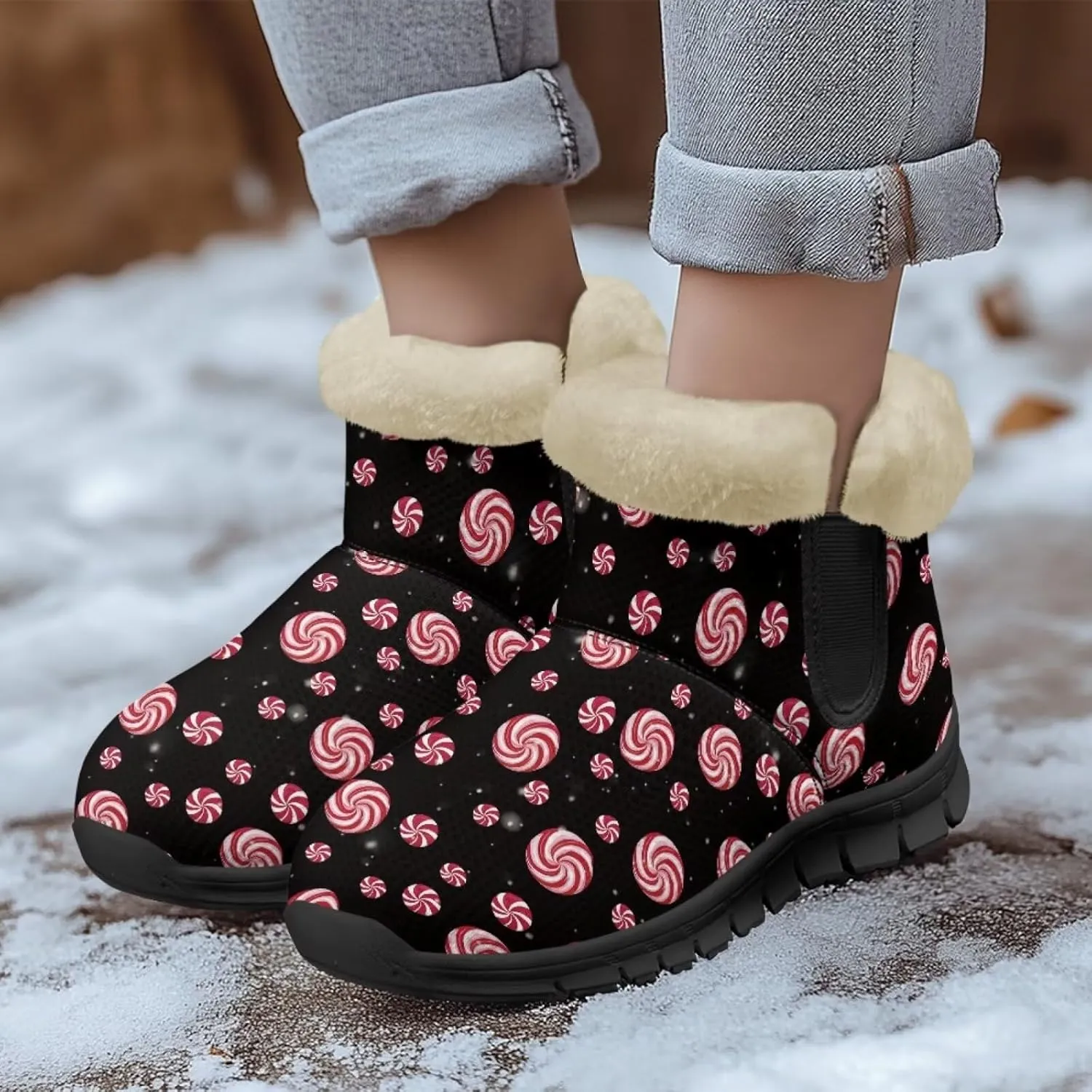 UNICEU Winter Boots for Women Warm Faux Fur Lined Ankle Booties Soft Cozy Fluffy Fuzzy Boots Christmas Snow Boots