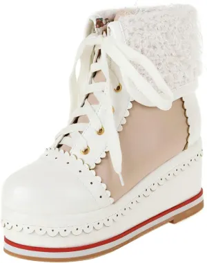 UniqueStride Womens Cute Kawaii Platform Wedge Ankle Boots Lace Up Brogue Lolita Booties