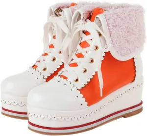 UniqueStride Womens Cute Kawaii Platform Wedge Ankle Boots Lace Up Brogue Lolita Booties