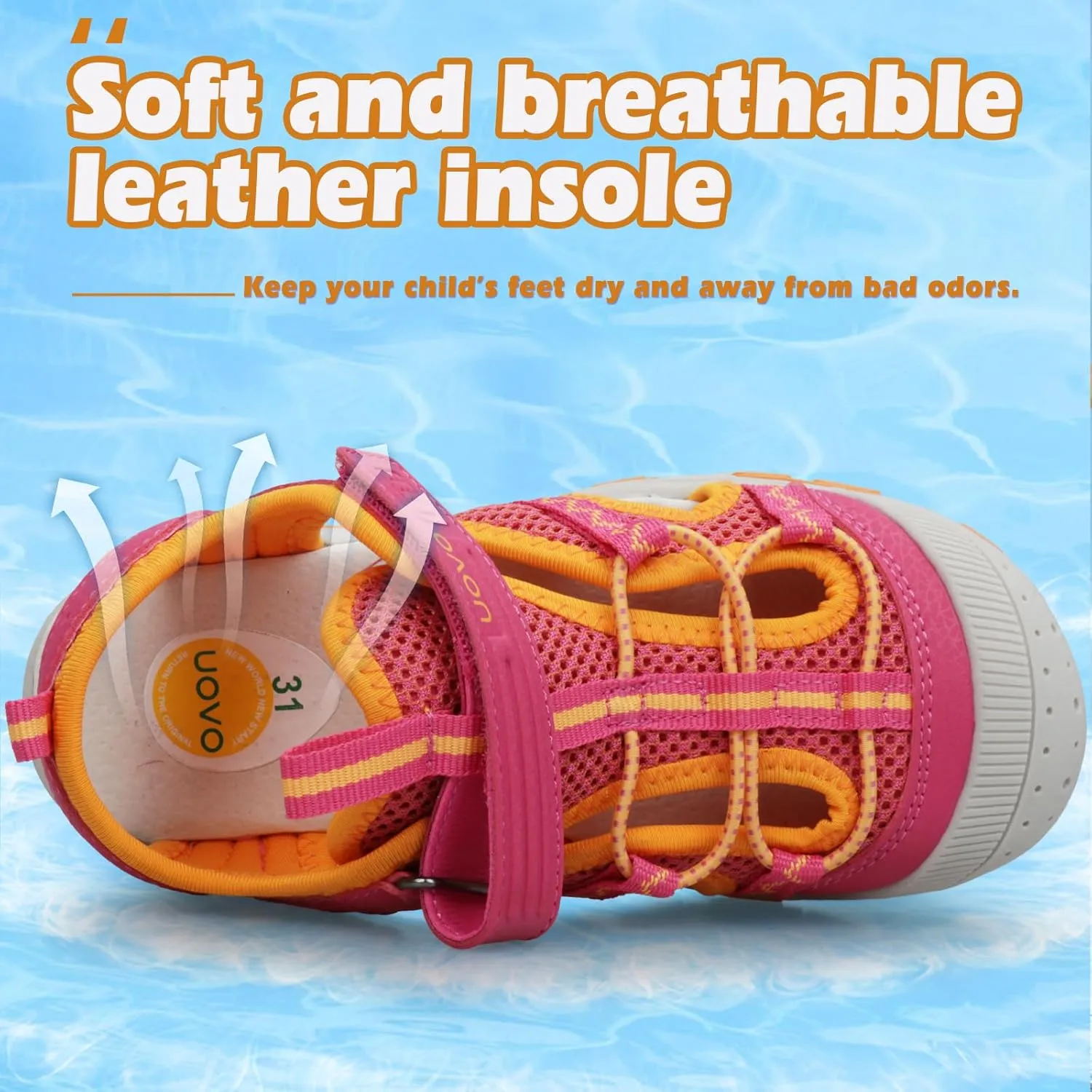 UOVO Boys Sandals Kids Sandals Hiking Athletic Closed-Toe Beach Summer Sandals for Boys Quick-Drying Slip Resistant