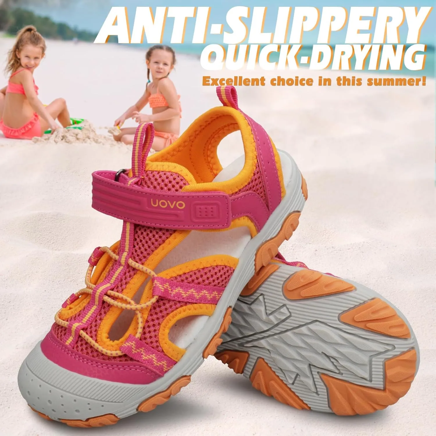 UOVO Boys Sandals Kids Sandals Hiking Athletic Closed-Toe Beach Summer Sandals for Boys Quick-Drying Slip Resistant