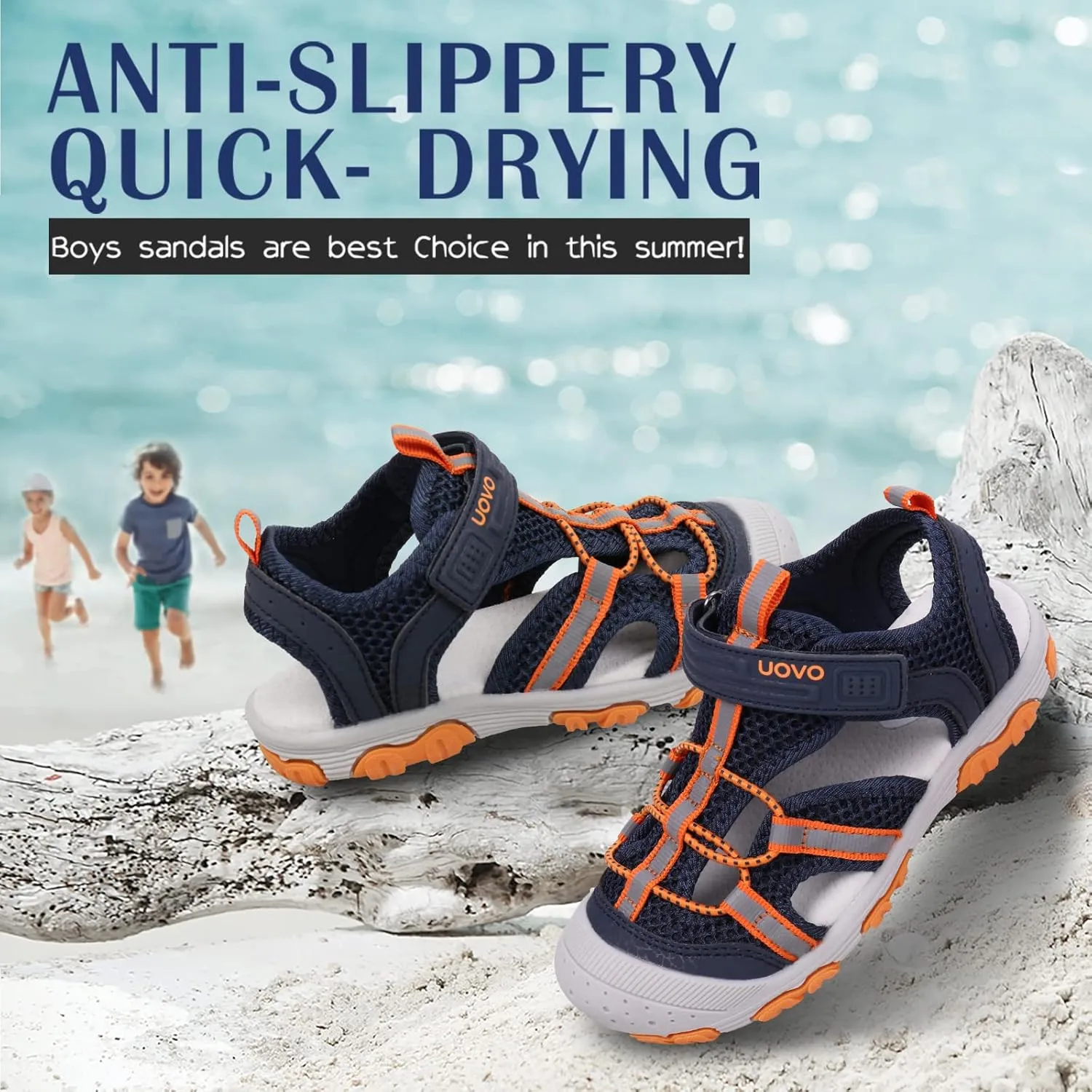 UOVO Boys Sandals Kids Sandals Hiking Athletic Closed-Toe Beach Summer Sandals for Boys Quick-Drying