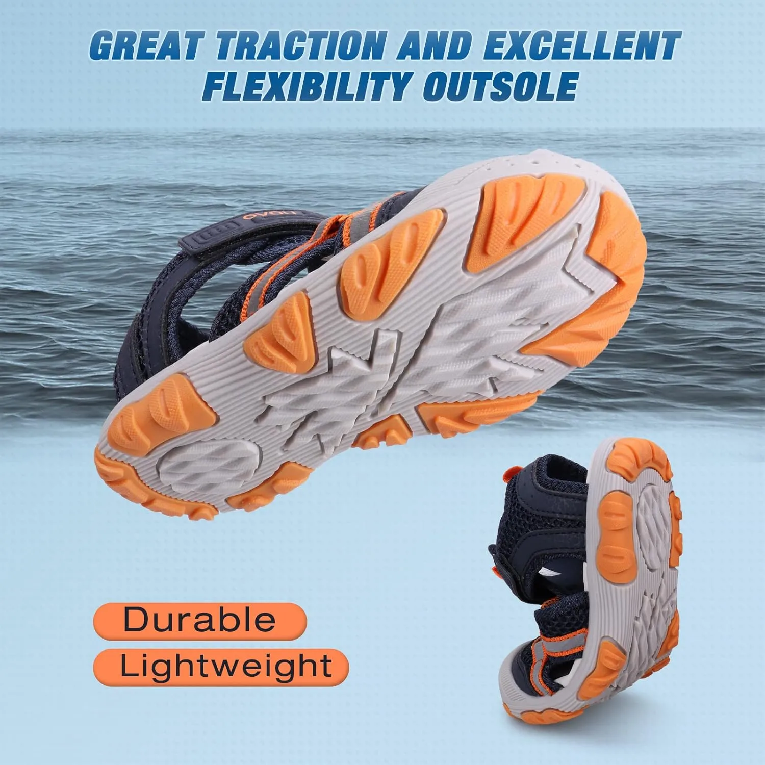 UOVO Boys Sandals Kids Sandals Hiking Athletic Closed-Toe Beach Summer Sandals for Boys Quick-Drying