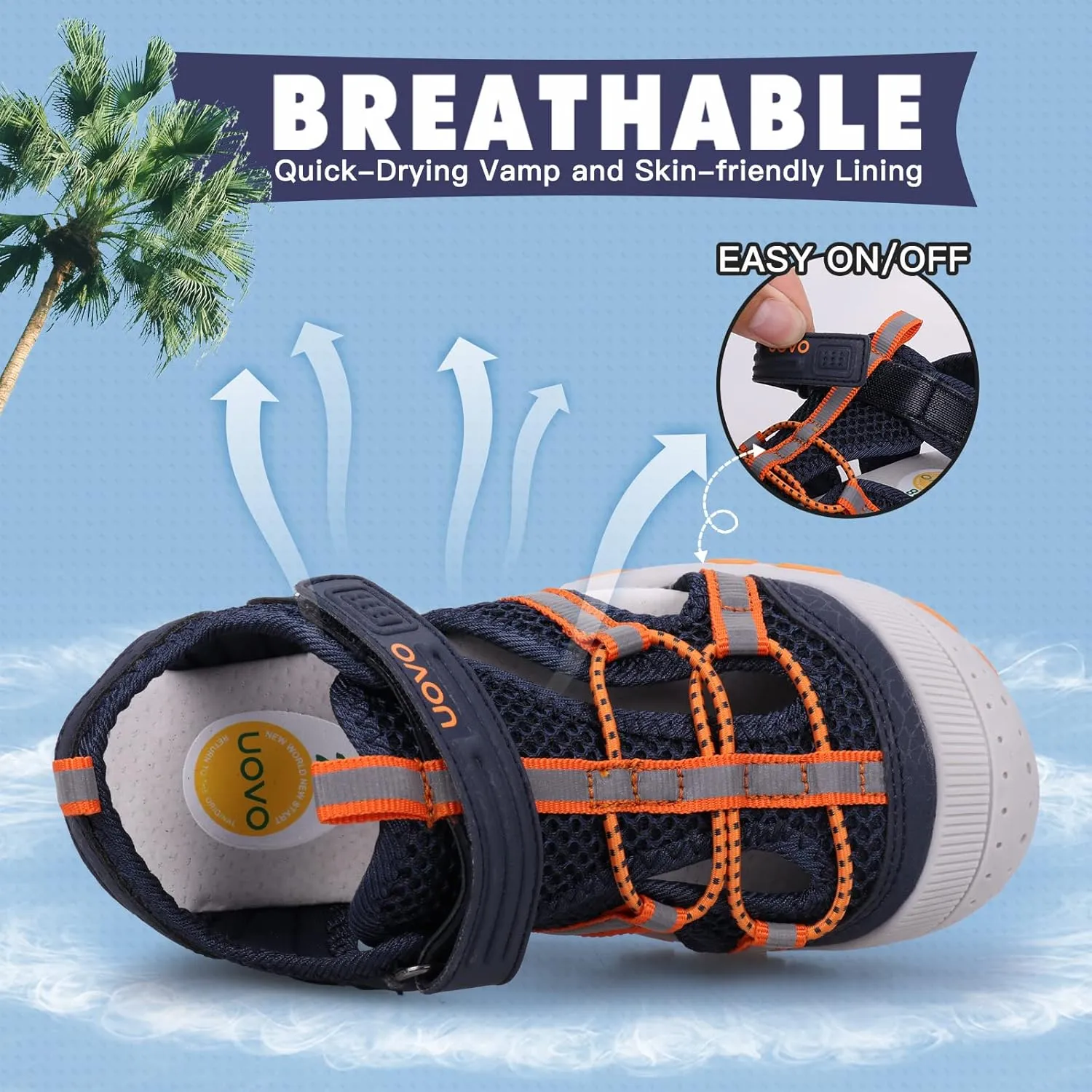 UOVO Boys Sandals Kids Sandals Hiking Athletic Closed-Toe Beach Summer Sandals for Boys Quick-Drying