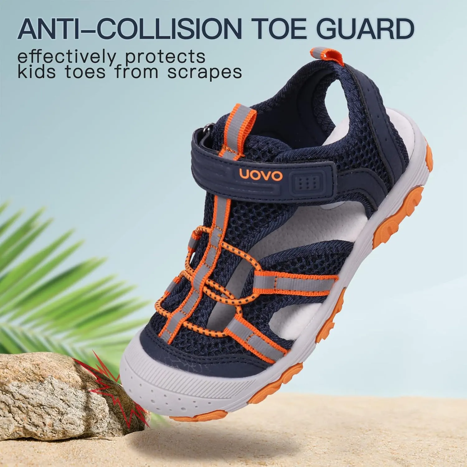 UOVO Boys Sandals Kids Sandals Hiking Athletic Closed-Toe Beach Summer Sandals for Boys Quick-Drying