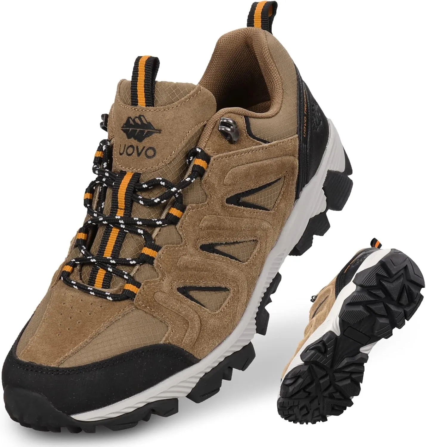 UOVO Men's Waterproof Hiking Shoes Suede Leather Low Cut Non-Slip Durable Lightweight Breathable Casual Walking Shoes for Men Outdoor Trailing Trekking Climbing