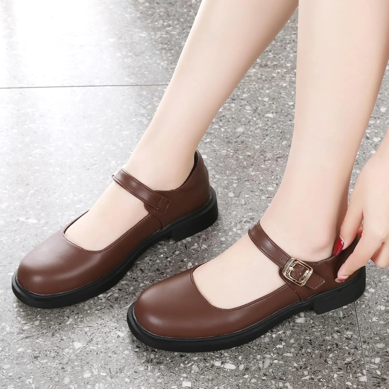 UZB Mary Jane Shoes Womens Flats Shoes Round Toe Ankle Strap Dress Ballet Shoes