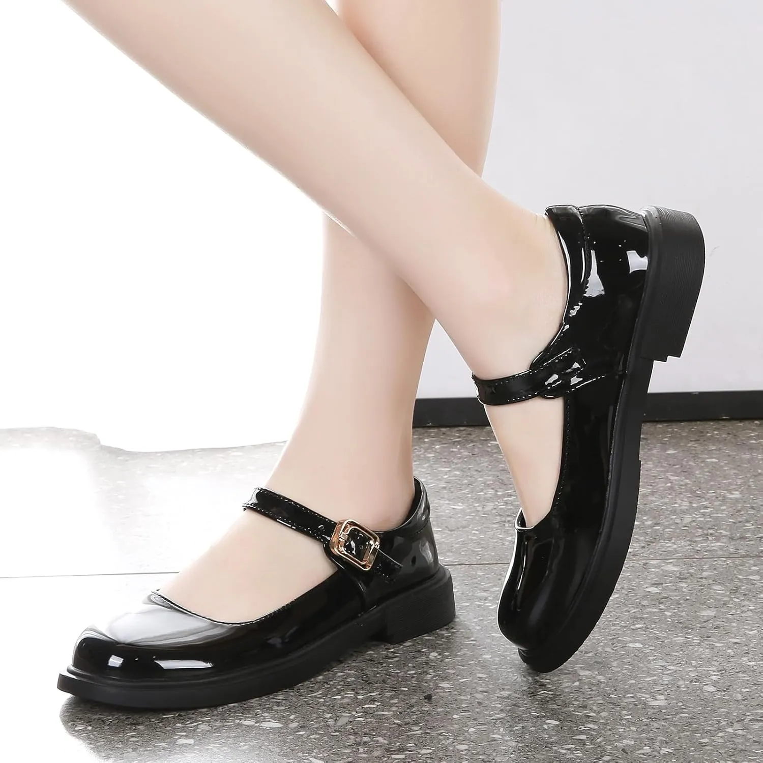 UZB Mary Jane Shoes Womens Flats Shoes Round Toe Ankle Strap Dress Ballet Shoes