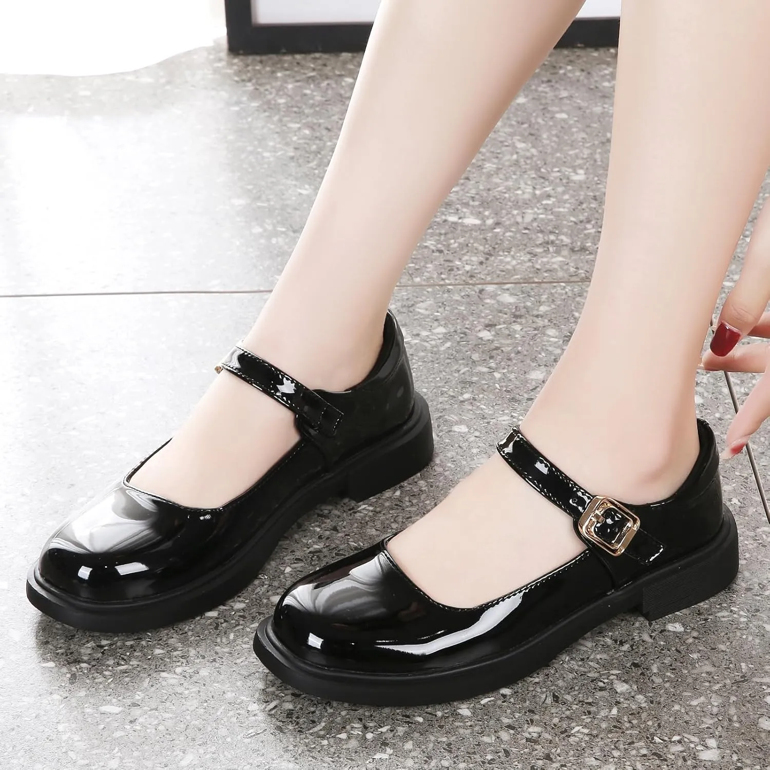 UZB Mary Jane Shoes Womens Flats Shoes Round Toe Ankle Strap Dress Ballet Shoes
