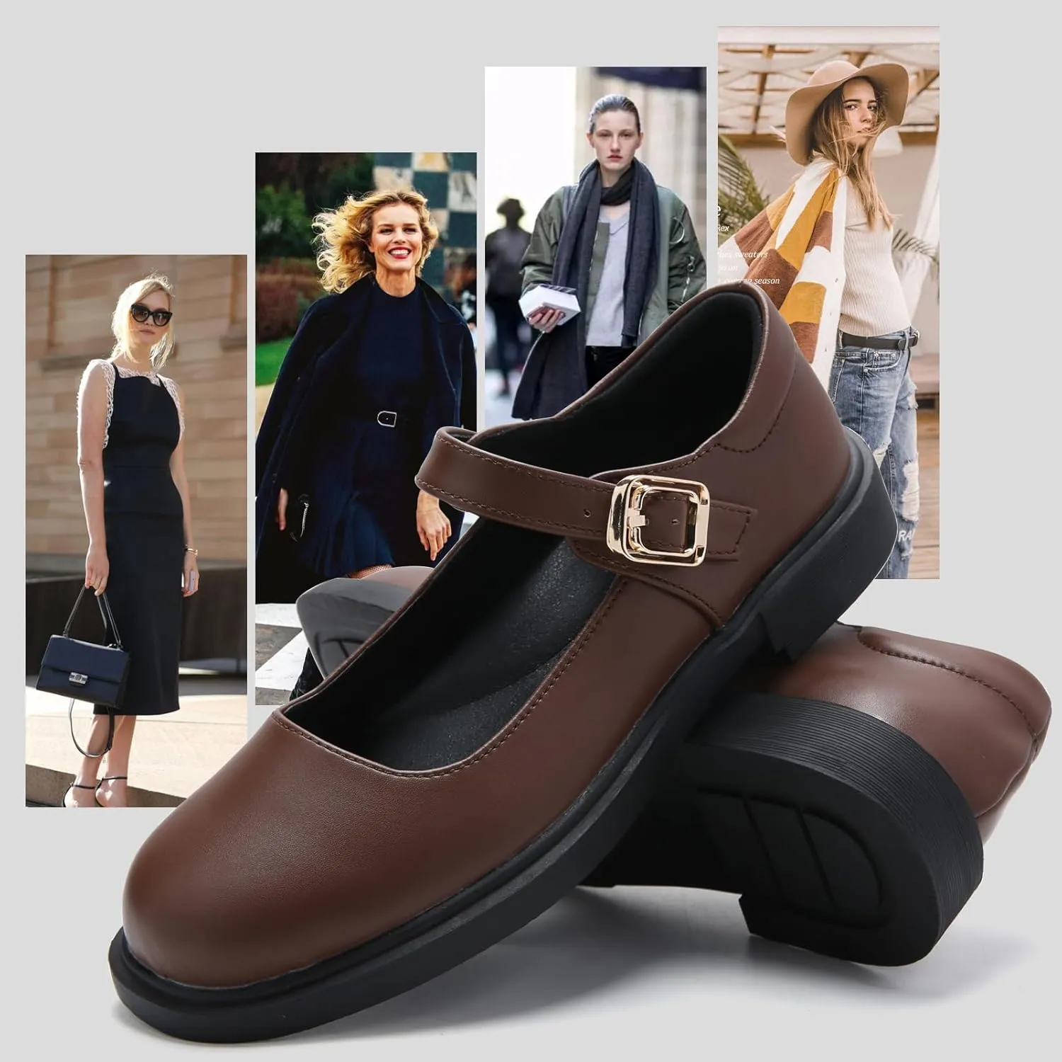 UZB Mary Jane Shoes Womens Flats Shoes Round Toe Ankle Strap Dress Ballet Shoes