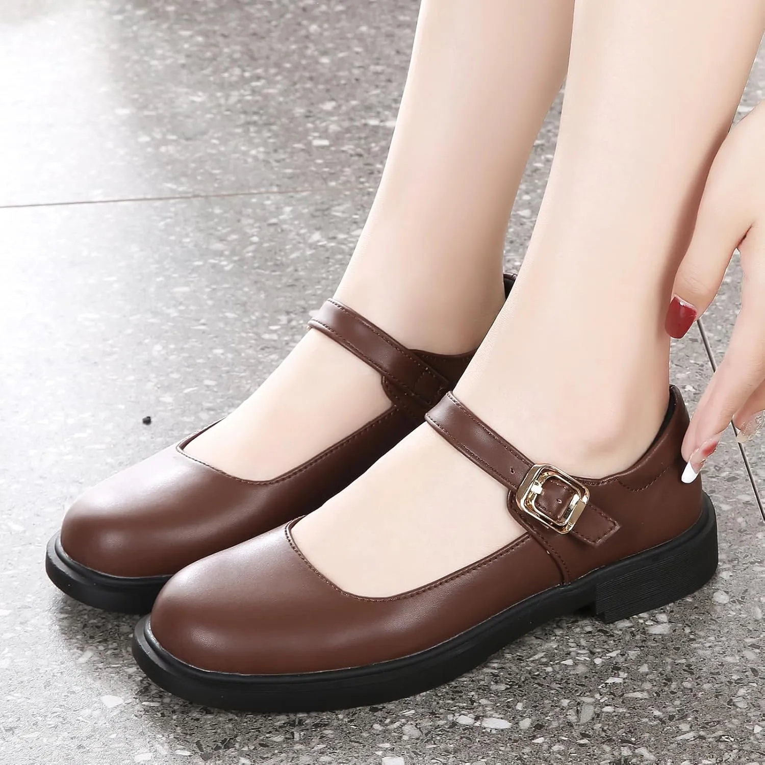 UZB Mary Jane Shoes Womens Flats Shoes Round Toe Ankle Strap Dress Ballet Shoes