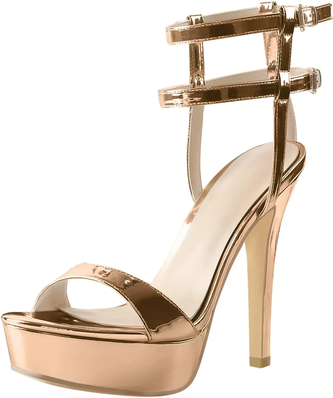 VERISSON Women's Stiletto Sandals Platform High Heeled Ankle-wrap Open Toe Buckle Sandals Party Dressing