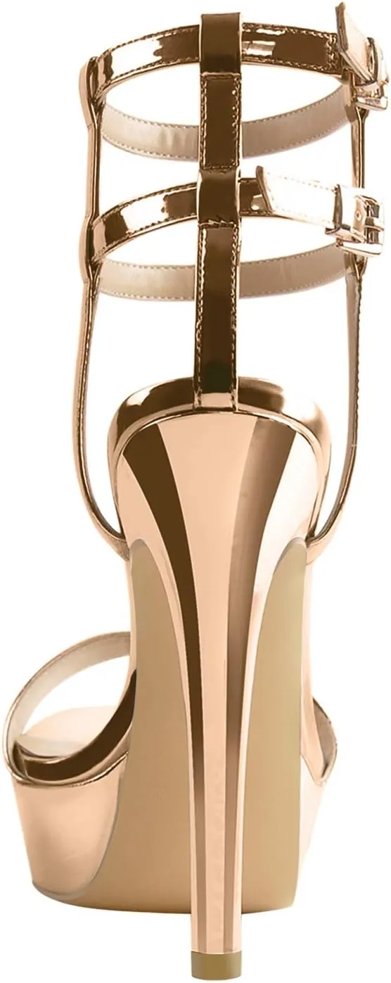 VERISSON Women's Stiletto Sandals Platform High Heeled Ankle-wrap Open Toe Buckle Sandals Party Dressing