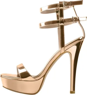 VERISSON Women's Stiletto Sandals Platform High Heeled Ankle-wrap Open Toe Buckle Sandals Party Dressing