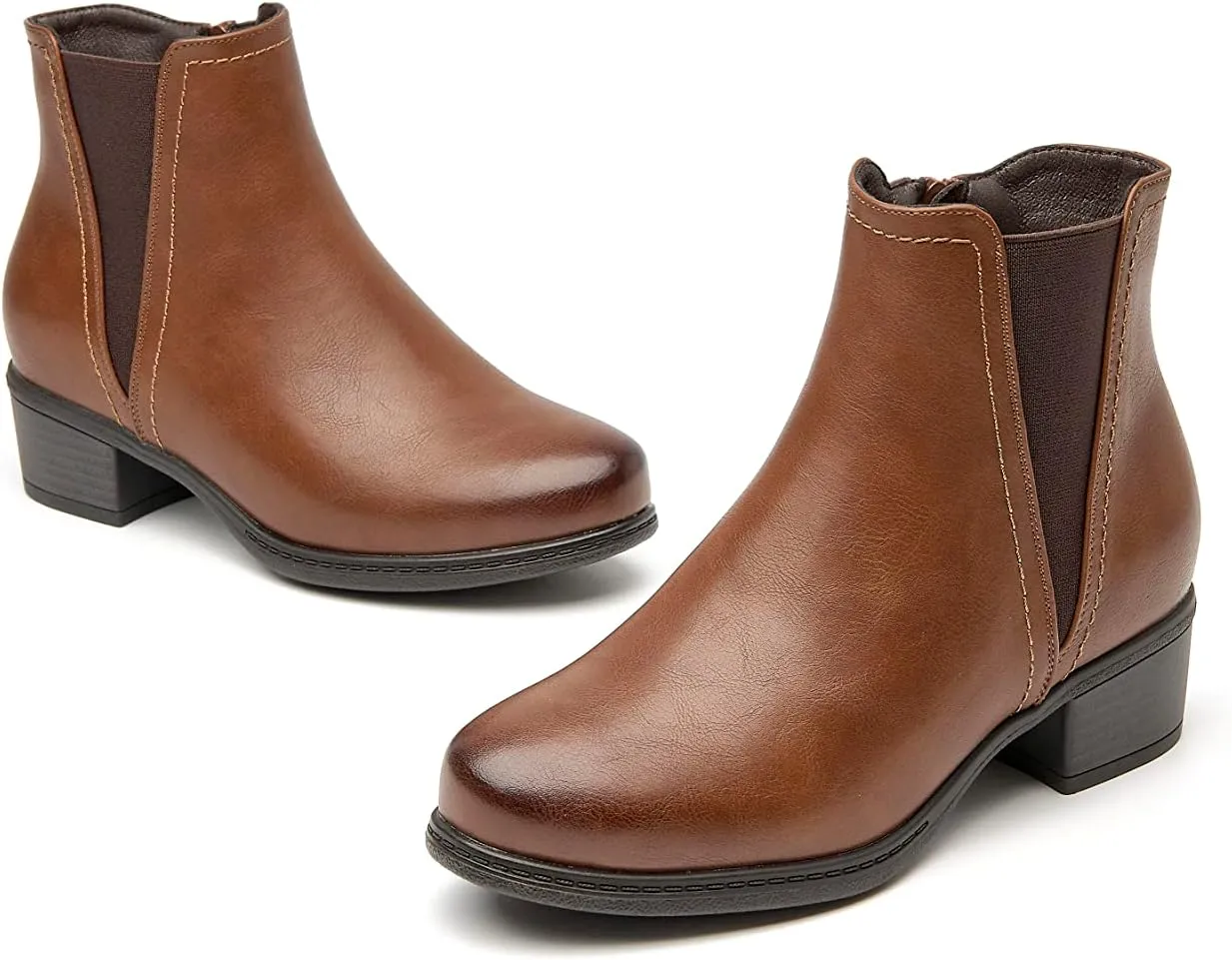 VJH confort Women's Ankle Boots Elastic Chunky Low Heel Chelsea Booties with Zipper