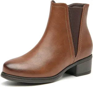 VJH confort Women's Ankle Boots Elastic Chunky Low Heel Chelsea Booties with Zipper