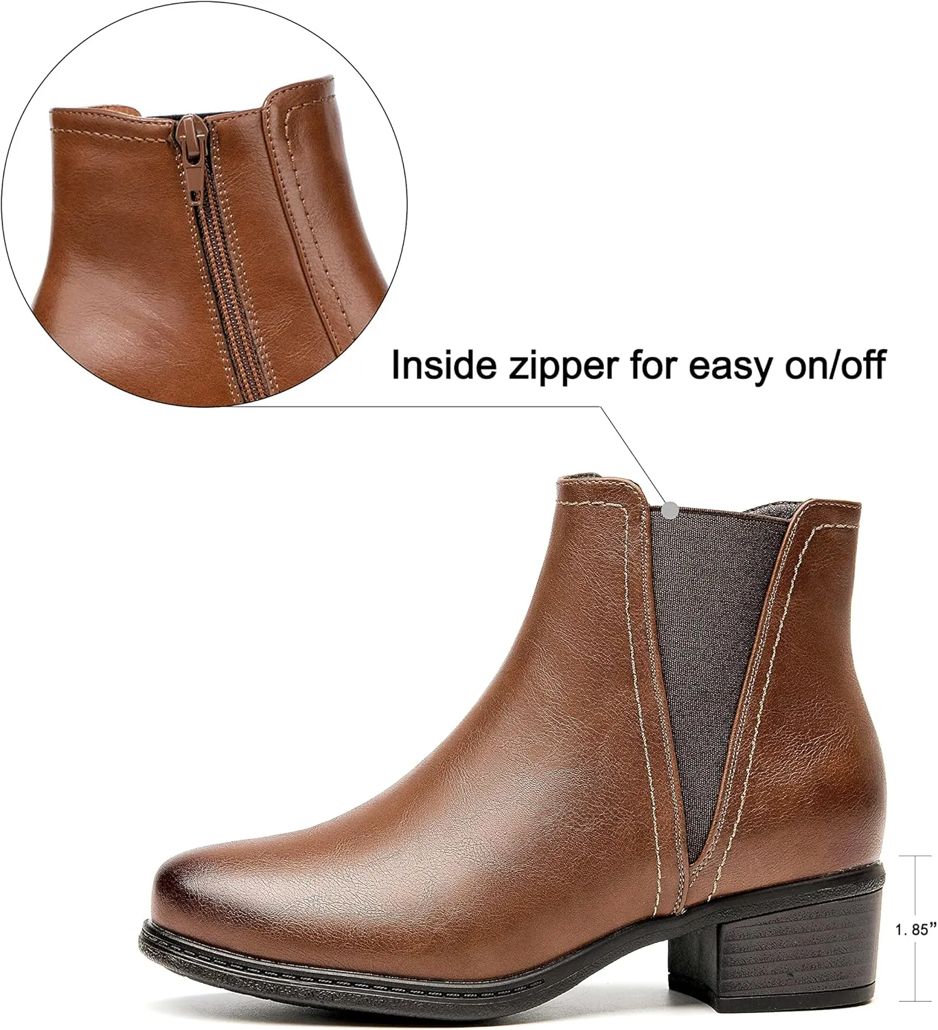VJH confort Women's Ankle Boots Elastic Chunky Low Heel Chelsea Booties with Zipper