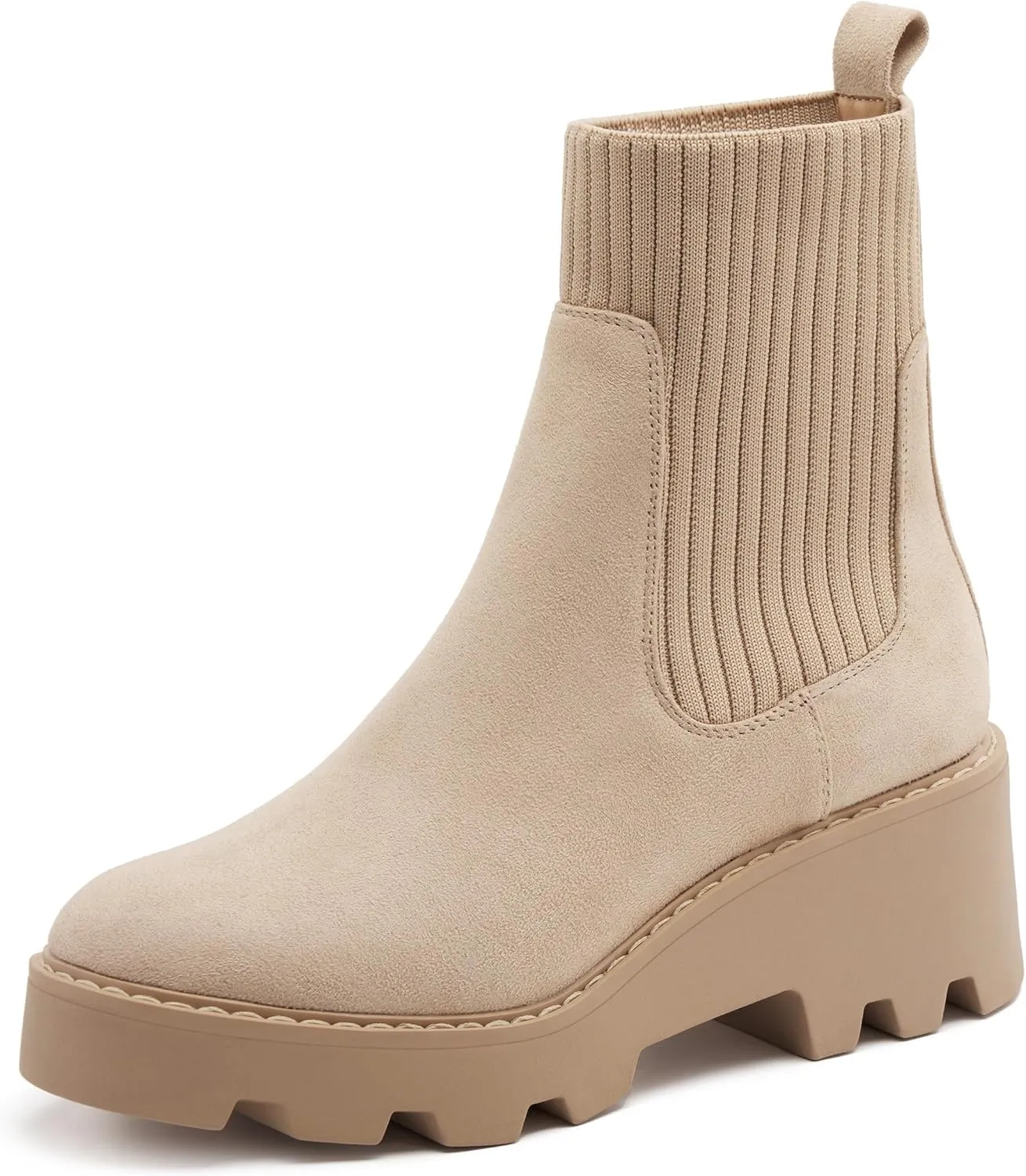 vodvob Women's Elastic Chelsea Boots Chunky Block Heel Platform Lug Sole Ankle Booties