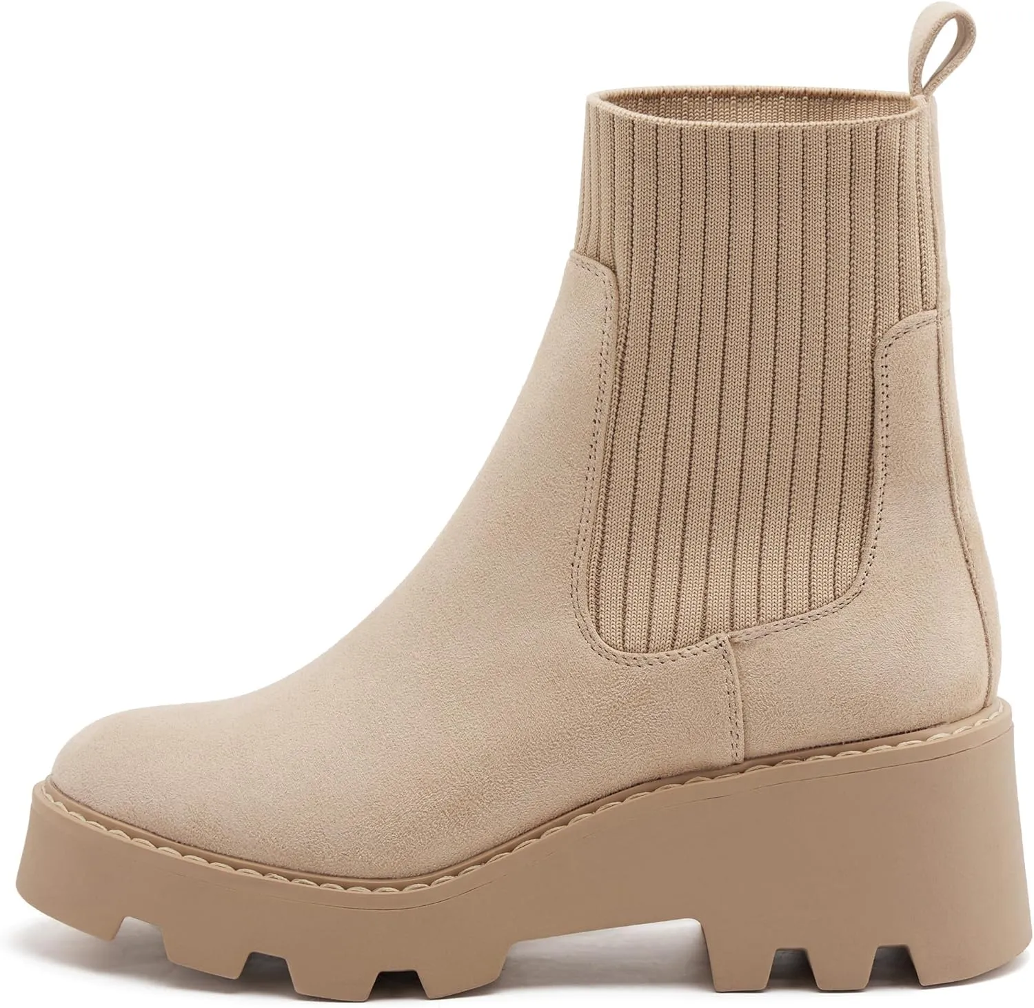 vodvob Women's Elastic Chelsea Boots Chunky Block Heel Platform Lug Sole Ankle Booties