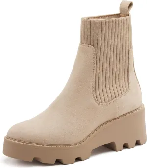 vodvob Women's Elastic Chelsea Boots Chunky Block Heel Platform Lug Sole Ankle Booties