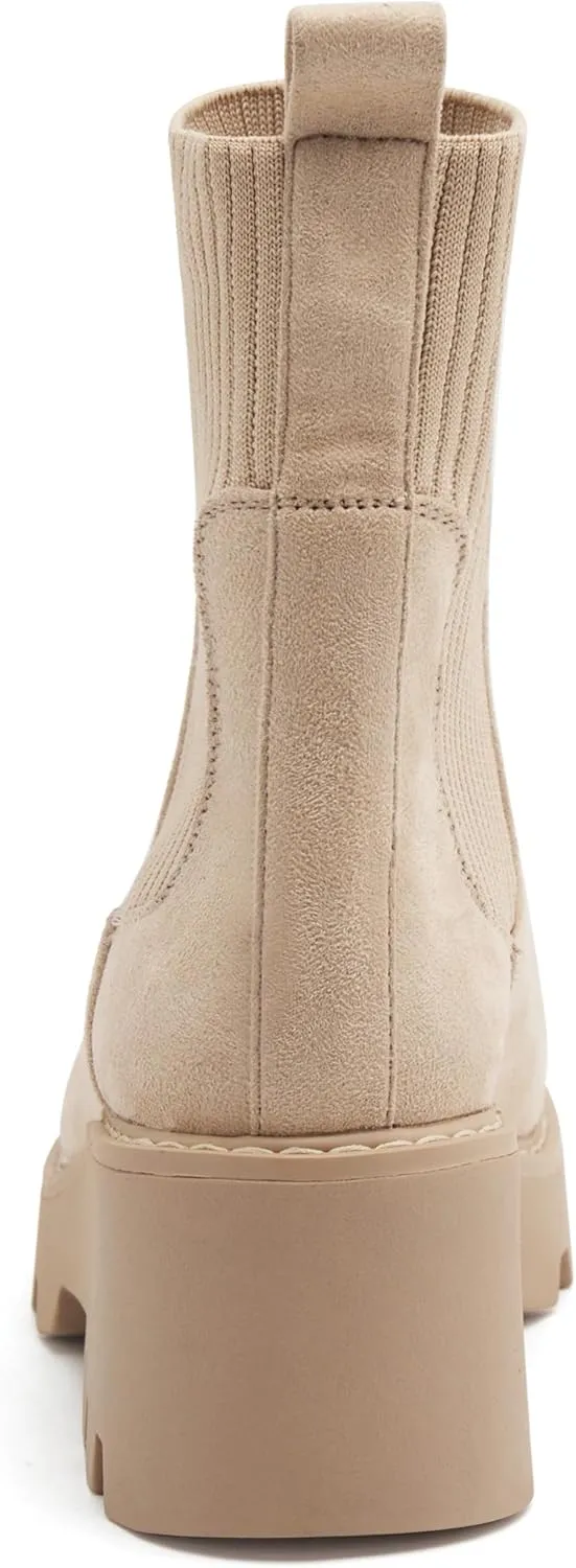 vodvob Women's Elastic Chelsea Boots Chunky Block Heel Platform Lug Sole Ankle Booties