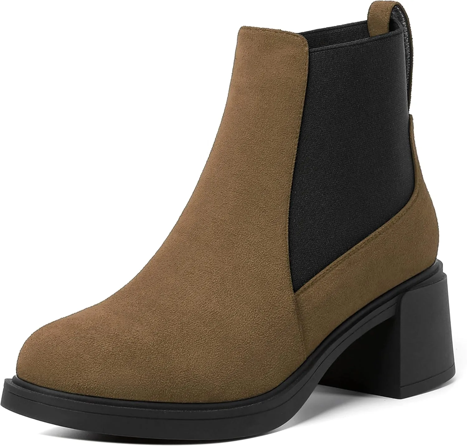 WAYDERNS Womens Slip On Suede Outdoor Round Toe Casual Chunky Mid Heel Ankle High Boots 2.2 Inch